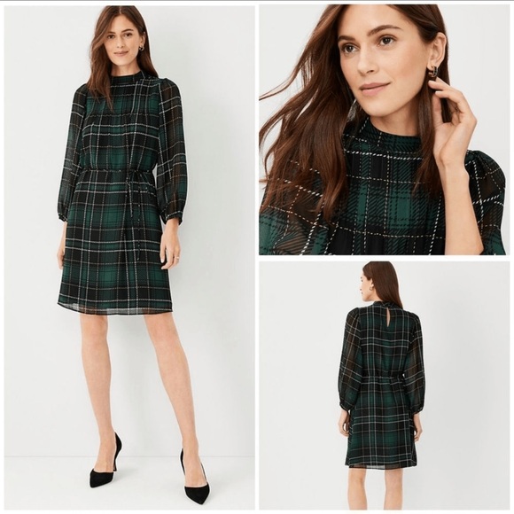 Ann Taylor Plaid Mock Neck Dress Size Medium NWT - Picture 1 of 12